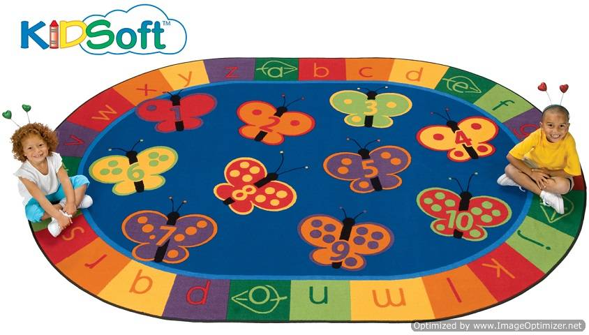 Kids Soft 123 ABC Butterfly Fun Rug, Carpet 8' x 12' Oval