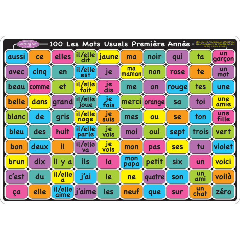 Smart Poly&trade; Learning Mat, 12" x 17", Double-Sided, French Sight Words 1st & 2nd Year