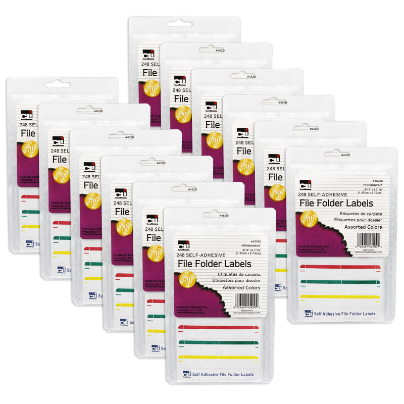 File Folder Labels, Assorted, 248 Per Pack, 12 Packs