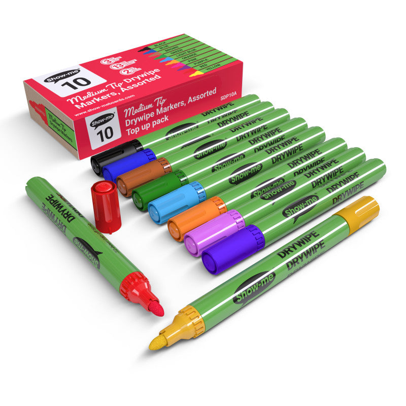 Medium Tip Dry Erase Markers, Assorted Colors, Box of 10