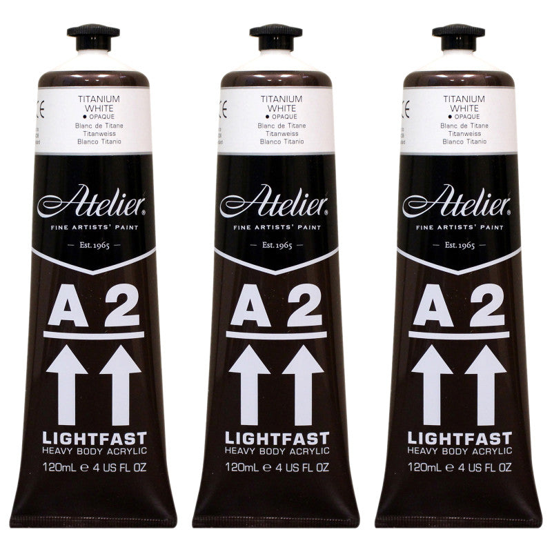 A2 Heavy Body Lightfast Artist Acrylic, 4 oz., Titanium White, Pack of 3