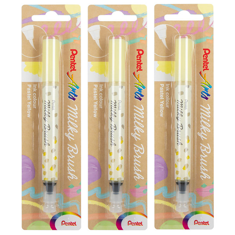 Milky Brush Pen, Pastel Yellow Ink, Pack of 3