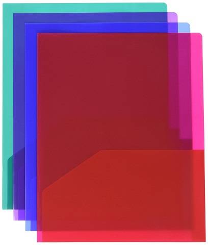 2 Pocket Plastic Portfolio Without Fasteners Assorted Colors