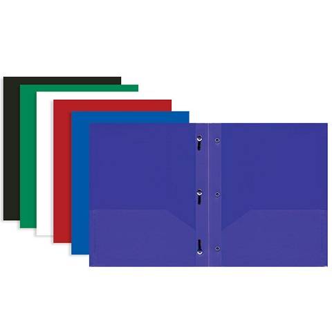 2 Pocket Plastic Portfolio 3 prongs Assorted Colors