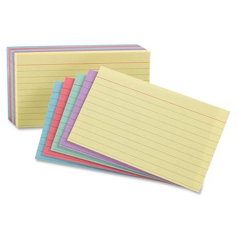 Ruled Index Cards, 3" x 5", Assorted Colors, 100/Pack