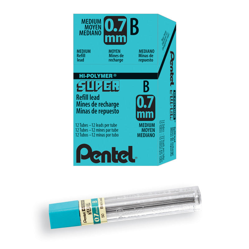 Super Hi-Polymer Lead Refill (0.7mm) Medium, B, 12 Pieces/Tube, 12 Tubes/Box