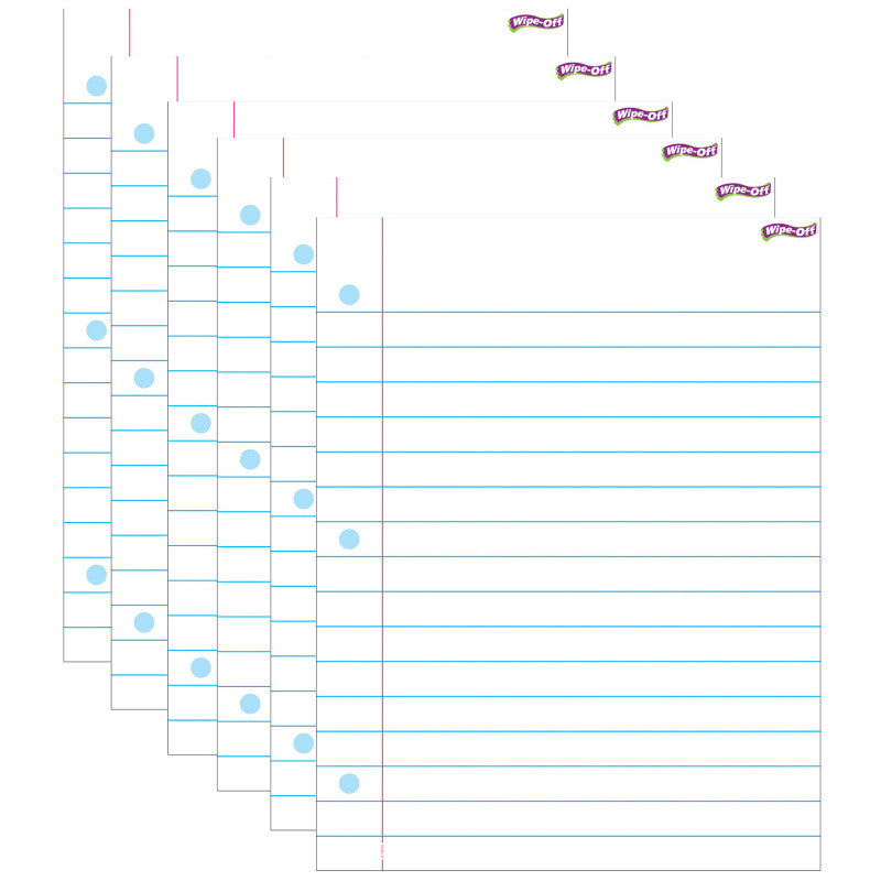 Notebook Paper Wipe-Off&reg; Chart, 17" x 22", Pack of 6