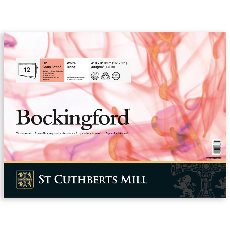 Bockingford Watercolor Pad, Hot Pressed, White, Glue Binding, 140lb/300gsm, 12 Sheet, 12x16 inch, 1 Count