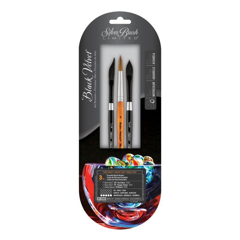 Black Velvet&reg; 3-Piece Essential Strokes W/C Brush Set