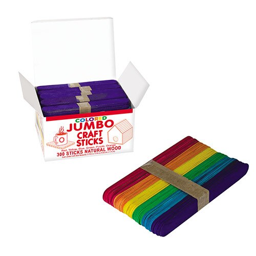 Jumbo Colored Wood Craft Sticks - 6" x 3/4"  - 300/box (25376)