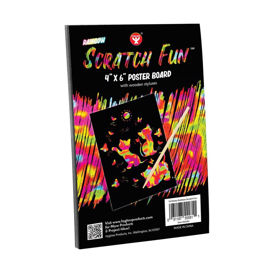 Hygloss Scratch Fun RAINBOW Posterboard 4" x 6" - 100 sheets with 20 styluses (55584)