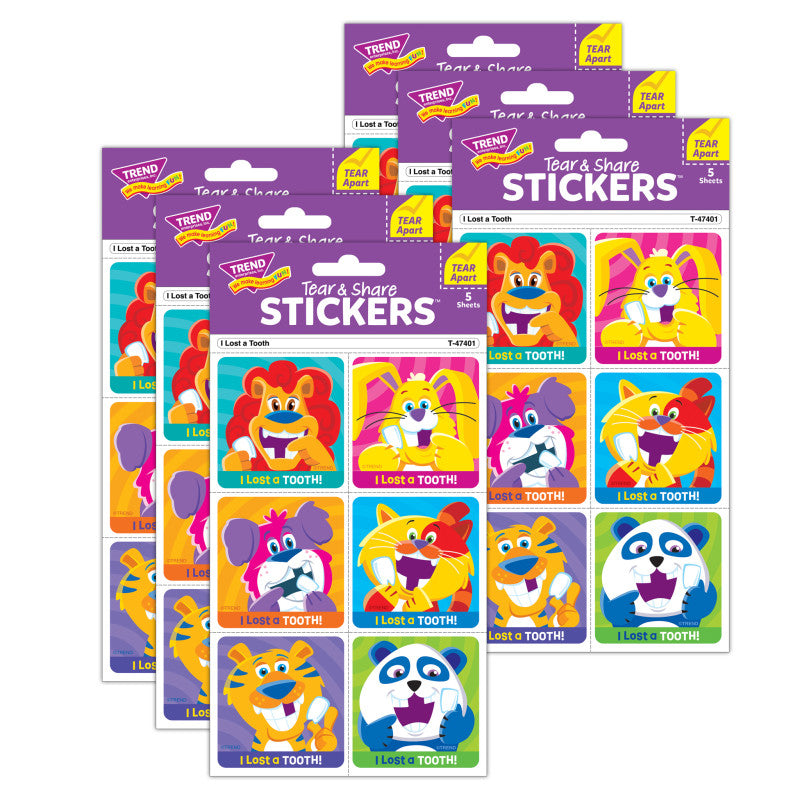 I Lost A Tooth Tear & Share Stickers&reg;, 30 Per Pack, 6 Packs