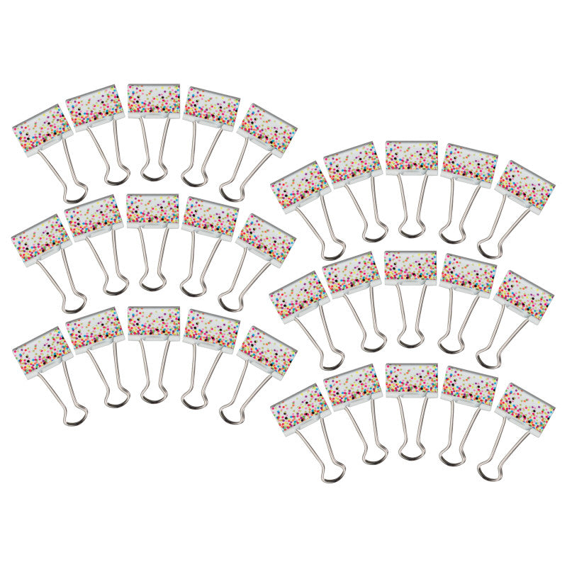 Confetti Binder Clips, Medium, 8 Per Pack, 6 Packs