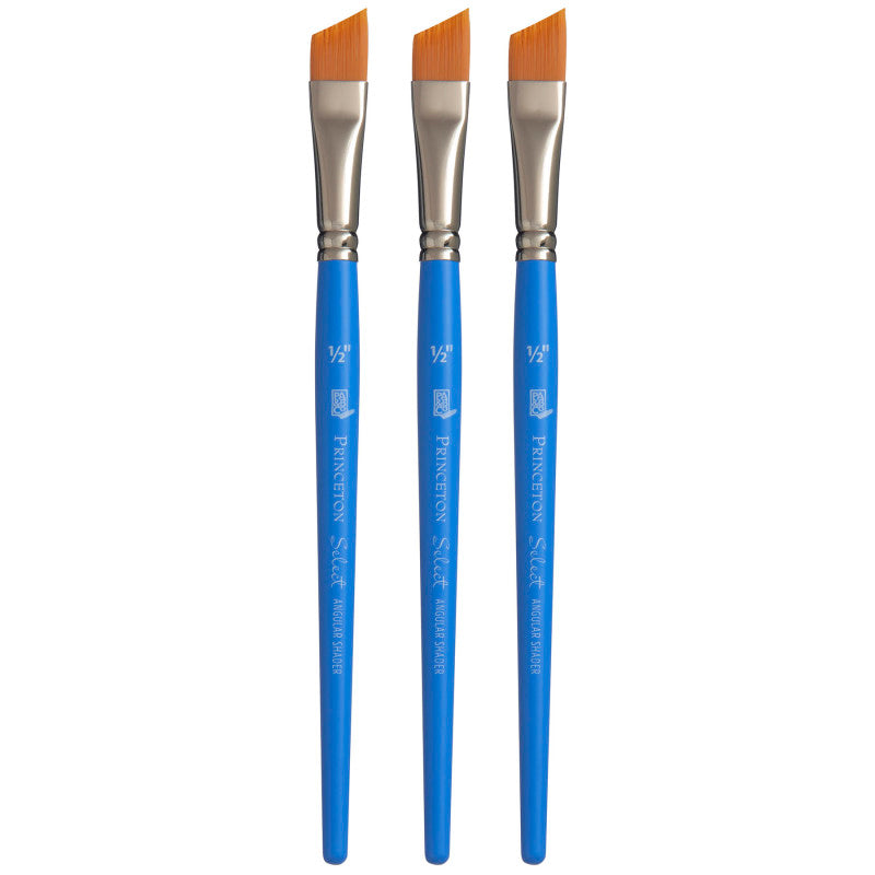 Select Artiste Angle Shader Brush, Synthetic Bristles, Short Handle Mixed Media Paintbrush, Jewel Blue, Size 1/2 inch, Pack of 3