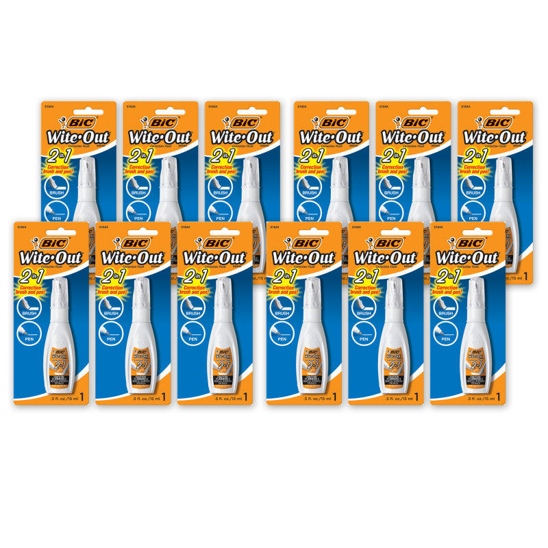 Wite Out&reg; 2 in 1 Correction Fluid, Pack of 6