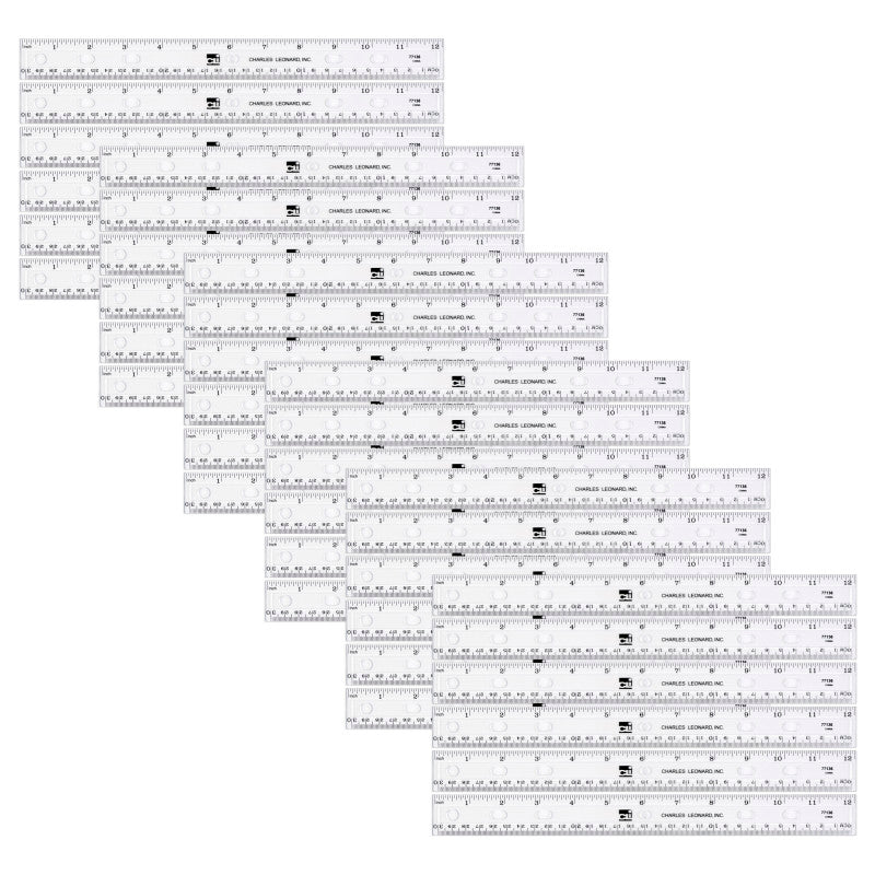 Charles Leonard Plastic Ruler, 12-Inch, Clear, Pack of 36