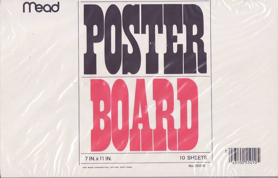 mead white poster board 7" x 11"  10 sheets