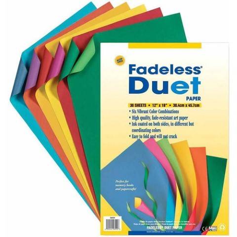 Pacon Fadeless Duet Paper, 12" x 18", Assorted Colors, Pack of 30  (56554)