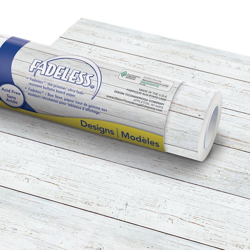 Pacon Fadeless Design Rolls Bulletin Board Art Paper, 48" x 50-Feet - White Shiplap - 56795