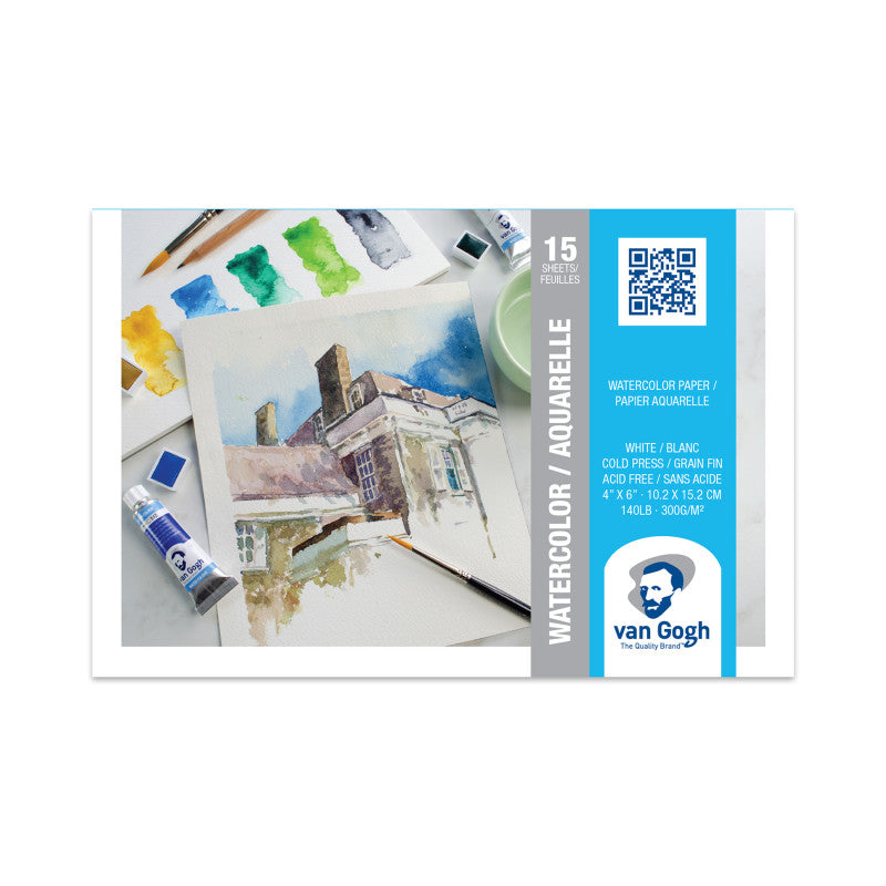 Watercolor Paper Pad, 140lbs, Cold Press, 4" x 6", 15 Sheets