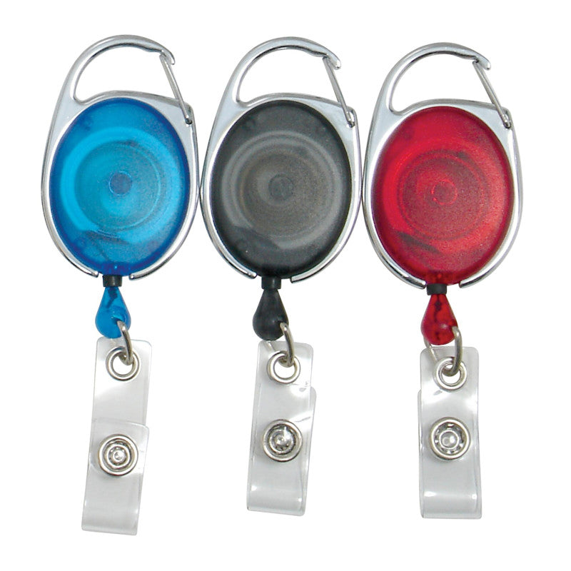 Quick Clip Oval ID Badge Reel, Red, Blue, Smoke, Pack of 3
