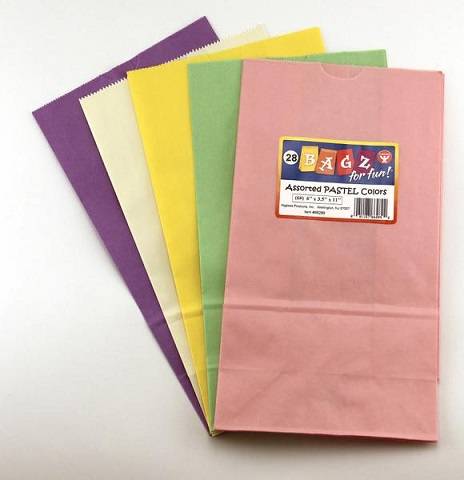 Hygloss Flat Bottom Paper Bags, 6 by 3.5-Inch by 11, Pastel Colors, 28-Pack
