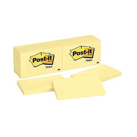 Post-it Notes, 3" x 5", Canary Yellow, 1 Pad , 655-YW