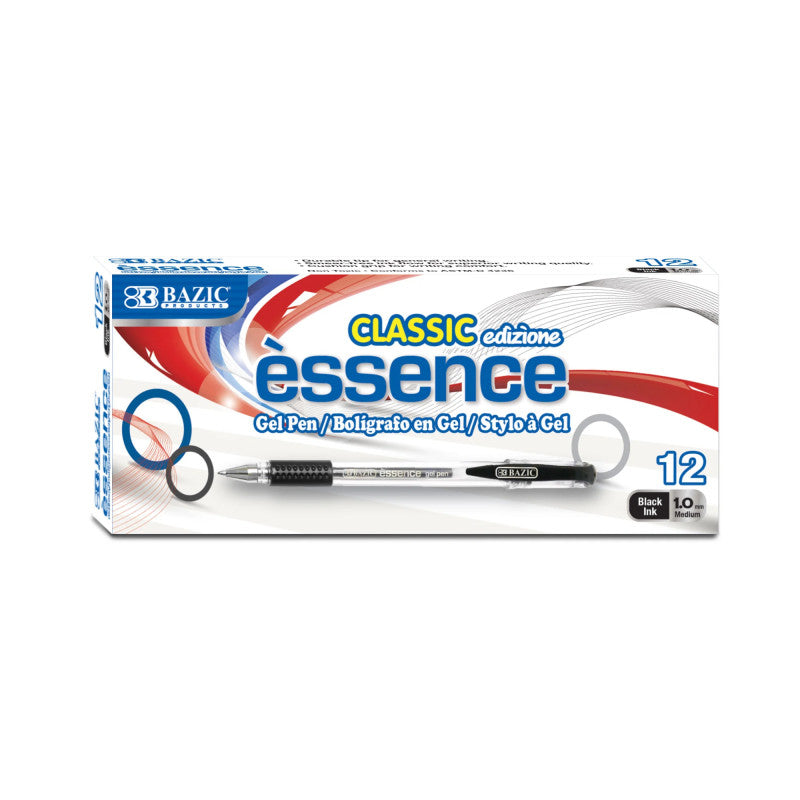 Essence Gel Pen with Cushion Grip, Black, Box of 12