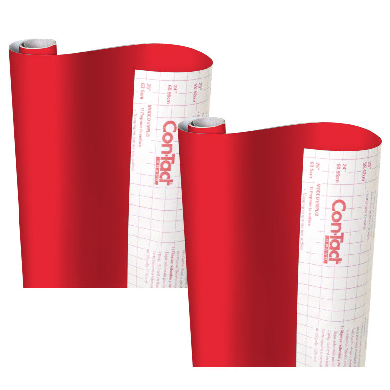 Creative Covering&trade; Adhesive Covering, Red, 18" x 16 ft, 2 Rolls