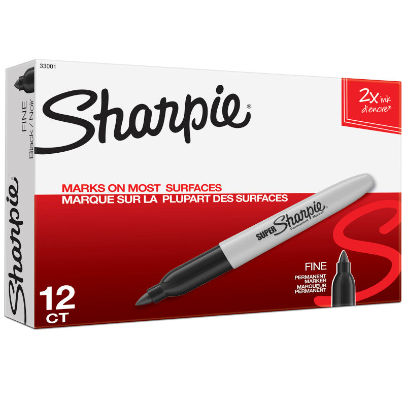 Super Sharpie&reg; Permanent Markers, Fine Point, Black, Box of 12