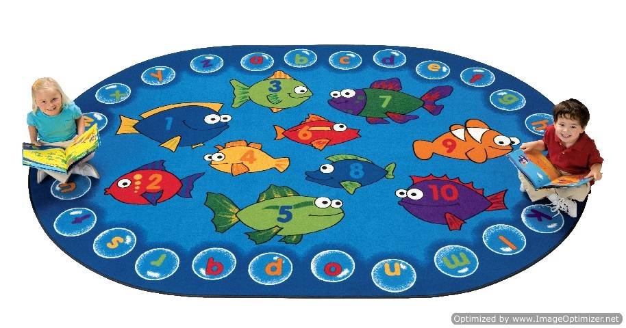 Kids Fishing for Literacy Rug, Carpet,  6' x 9' Oval