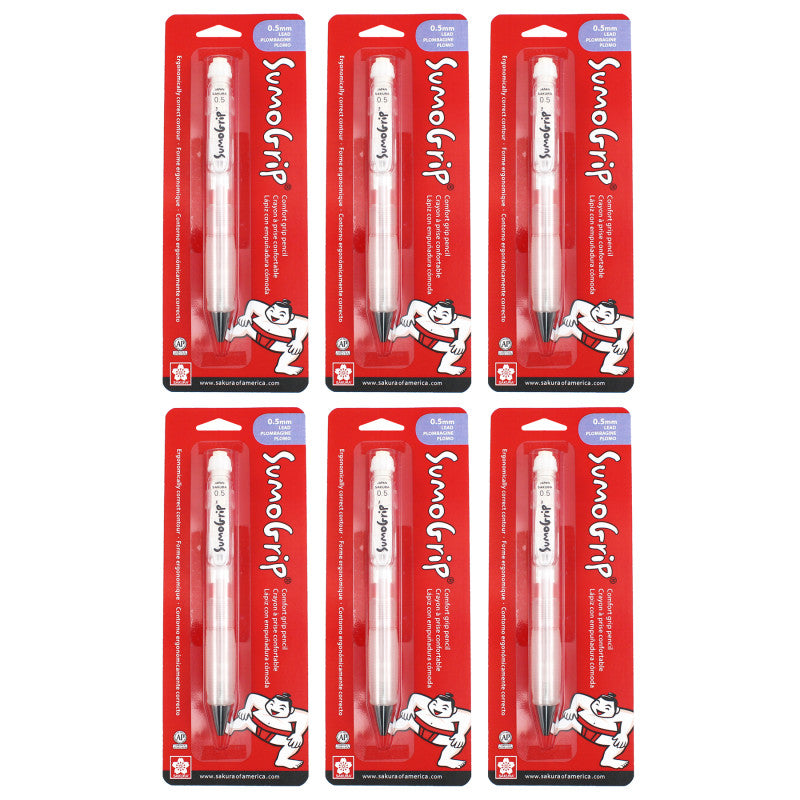 SumoGrip Comfort Grip Mechanical Pencil, 0.5mm, White, Blister Card, Pack of 6