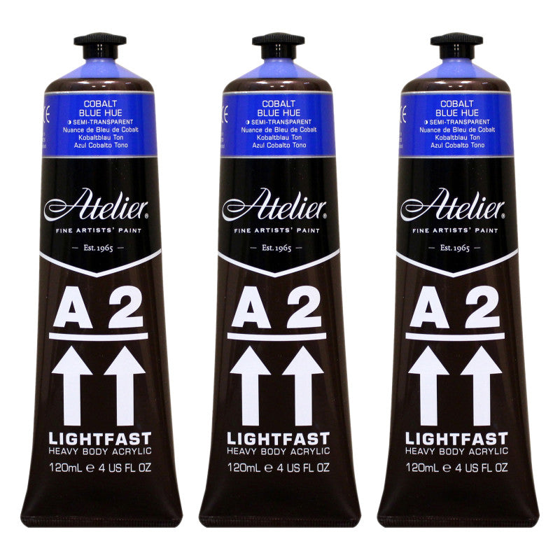 A2 Heavy Body Lightfast Artist Acrylic, 4 oz., Cobalt Blue Hue, Pack of 3