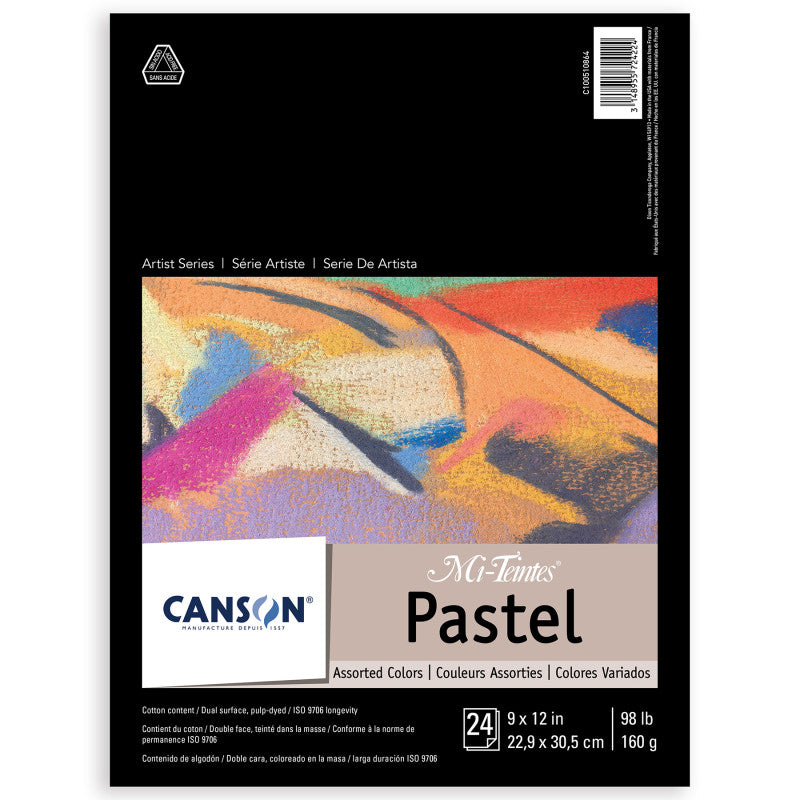 Artist Series Mi-Teintes Pastel Pad, Assorted Colors, Foldover Binding, 24 Sheet, 9x12 inch, 1 Count