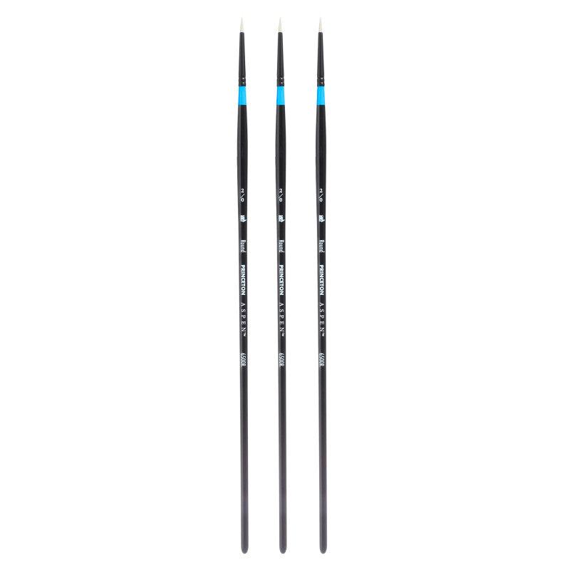 Aspen Round Brush, Synthetic Bristles, Long Handle Acrylic & Oil Paintbrush, Black, Size 2/0, Pack of 3