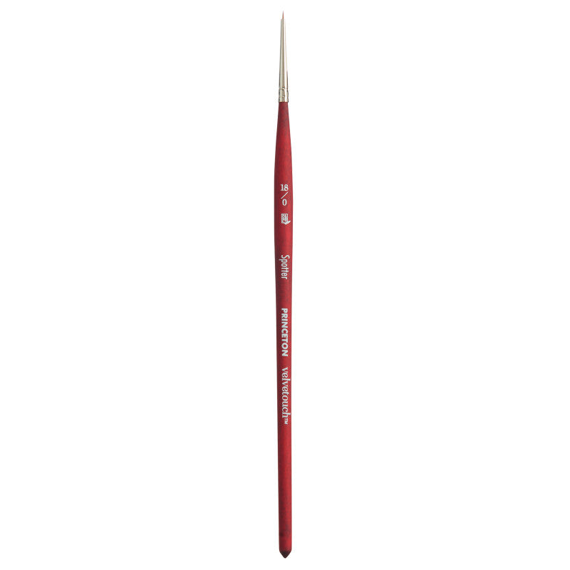 Velvetouch Spotter Brush, Synthetic Bristles, Short Handle Mixed Media Paintbrush, Scarlet, Size 18/0, 1 Count