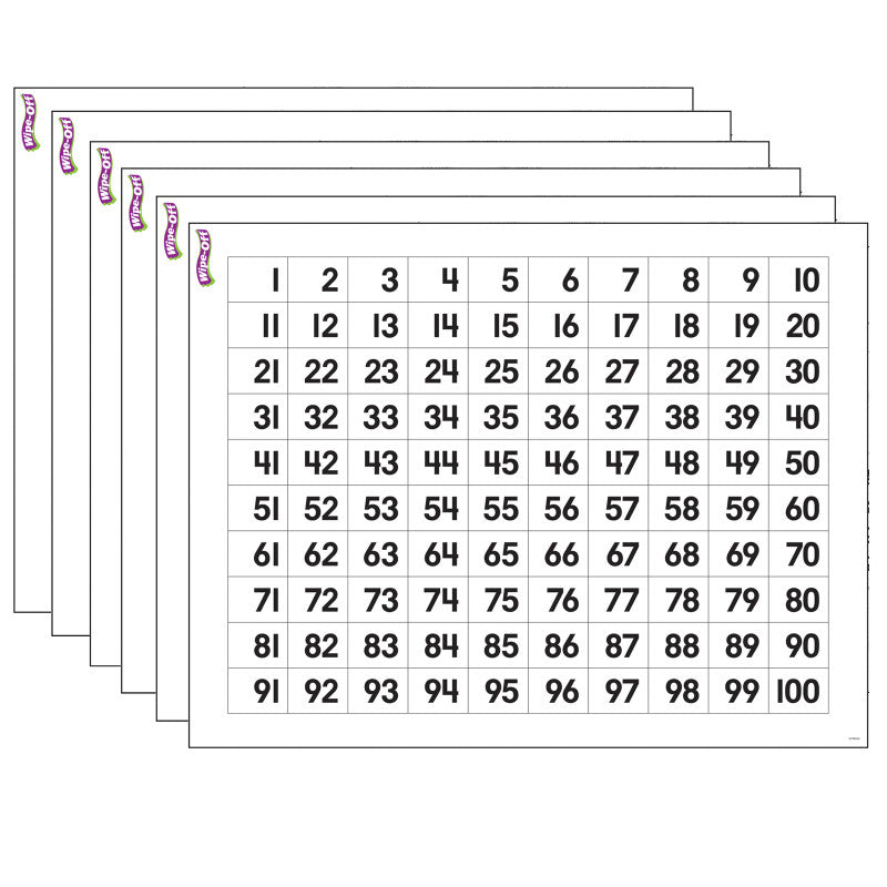 Numbers 1-100 Wipe-Off&reg; Chart, 17" x 22", Pack of 6