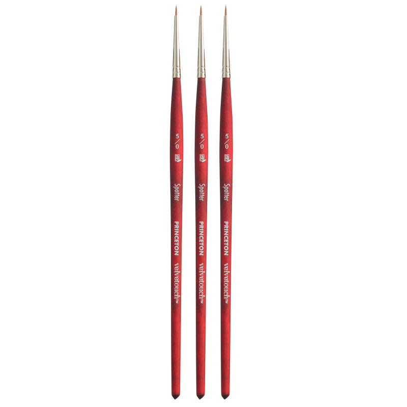 Velvetouch Spotter Brush, Synthetic Bristles, Short Handle Mixed Media Paintbrush, Scarlet, Size 5/0, Pack of 3