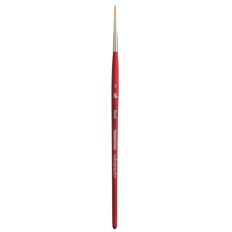 Velvetouch Round Brush, Synthetic Bristles, Short Handle Mixed Media Paintbrush, Scarlet, Size 1, 1 Count