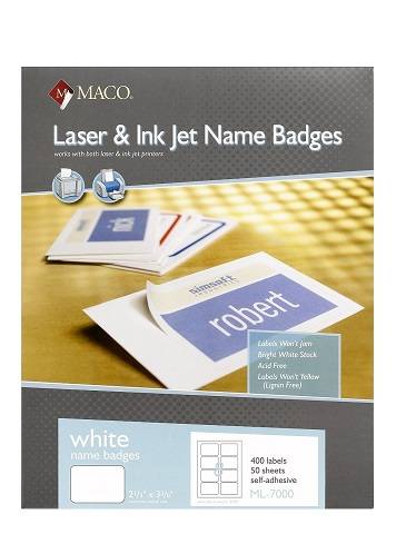 MACO Laser/Ink Jet White Name Badge Labels 400 Per Box (ML-7001) Red Border