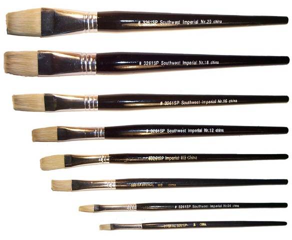 Flat White Bristle, 1/4 Inch, Medium Size Handles , 1 Dozen