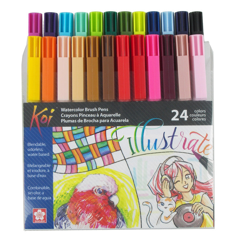 Koi Watercolor Brush Pens, Assorted Colors, 24-Piece Set