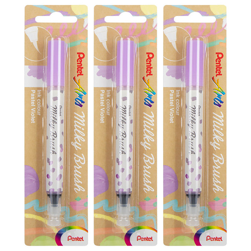 Milky Brush Pen, Pastel Violet Ink, Pack of 3