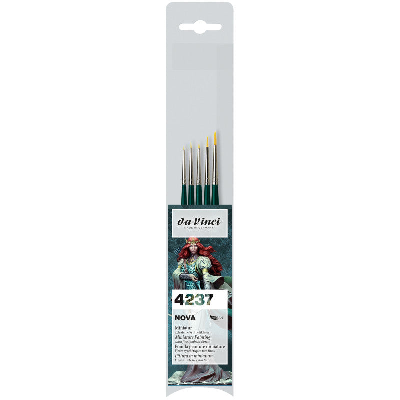NOVA Miniature Brushes, Synthetic, All Paint Types, Round, Assorted, 5 Brush Set