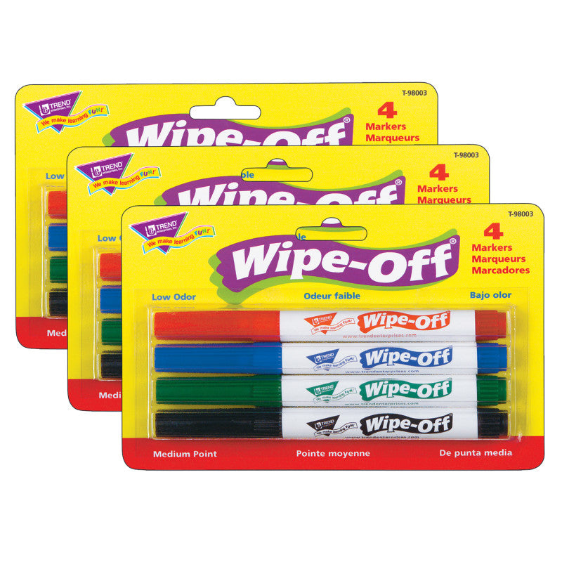 4-Pack Standard Colors Wipe-Off&reg; Markers, 3 Packs