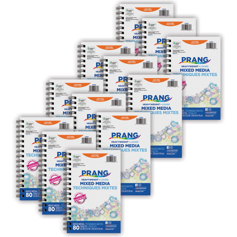 Mixed Media Journal, Heavyweight, 8-1/2" x 5-1/2", 80 Sheets, Pack of 12