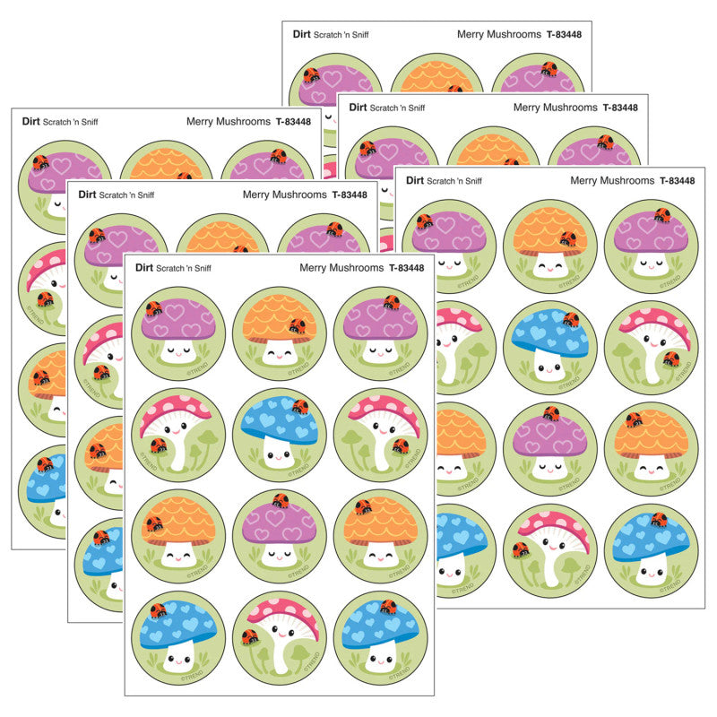 Merry Mushrooms, Dirt scent Scratch 'n Sniff Stinky Stickers&reg;, 48 Per Pack, 6 Packs