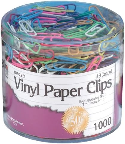 Vinyl Paper Clips, Size #3, Assorted Colors, Tub of 1000