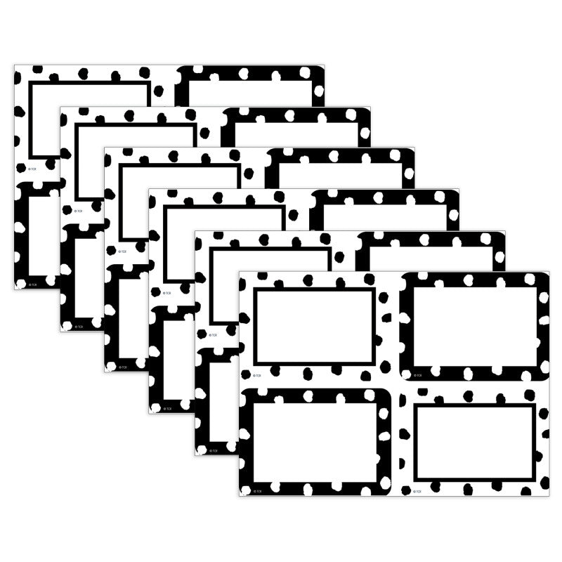 Black and White Painted Dots Name Tags/Labels - Multi-Pack - 36 Per Pack, 6 Packs