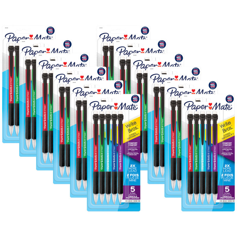 Write Bros&reg; Comfort Mechanical Pencil, 0.7mm, Assorted, 5 Per Pack, 12 Packs